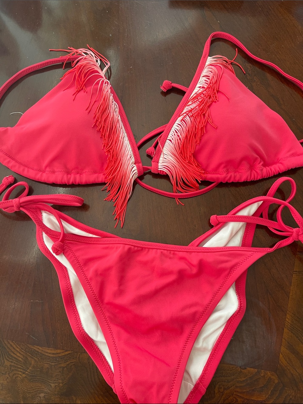 Victoria's Secret Vintage  Hot Pink Fringe Triangle Bikini